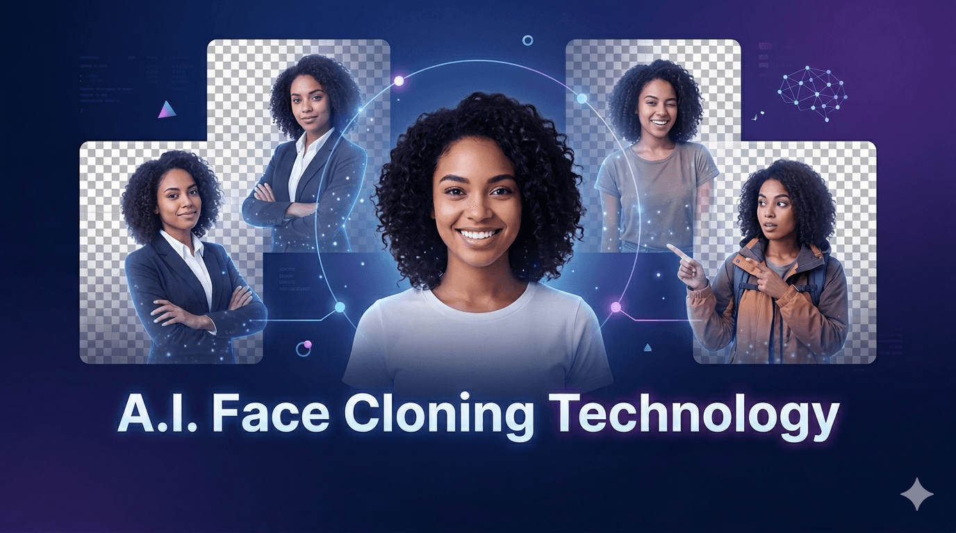 AI face cloning technology — realistic expressions and outfits for YouTube thumbnails