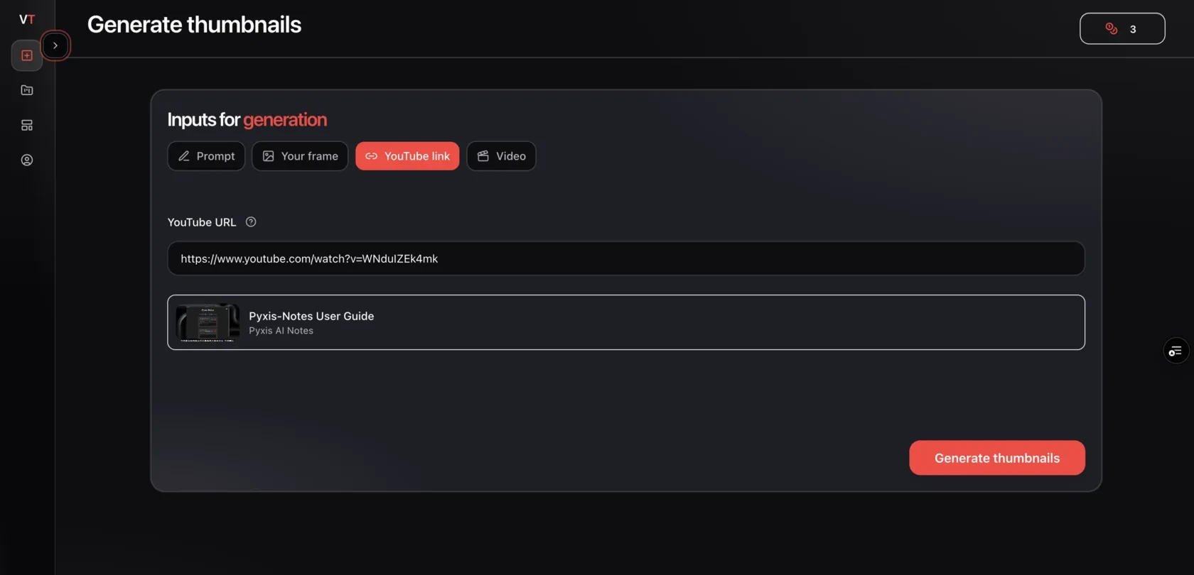 ViralThumblify app — paste a YouTube URL on the Generate screen