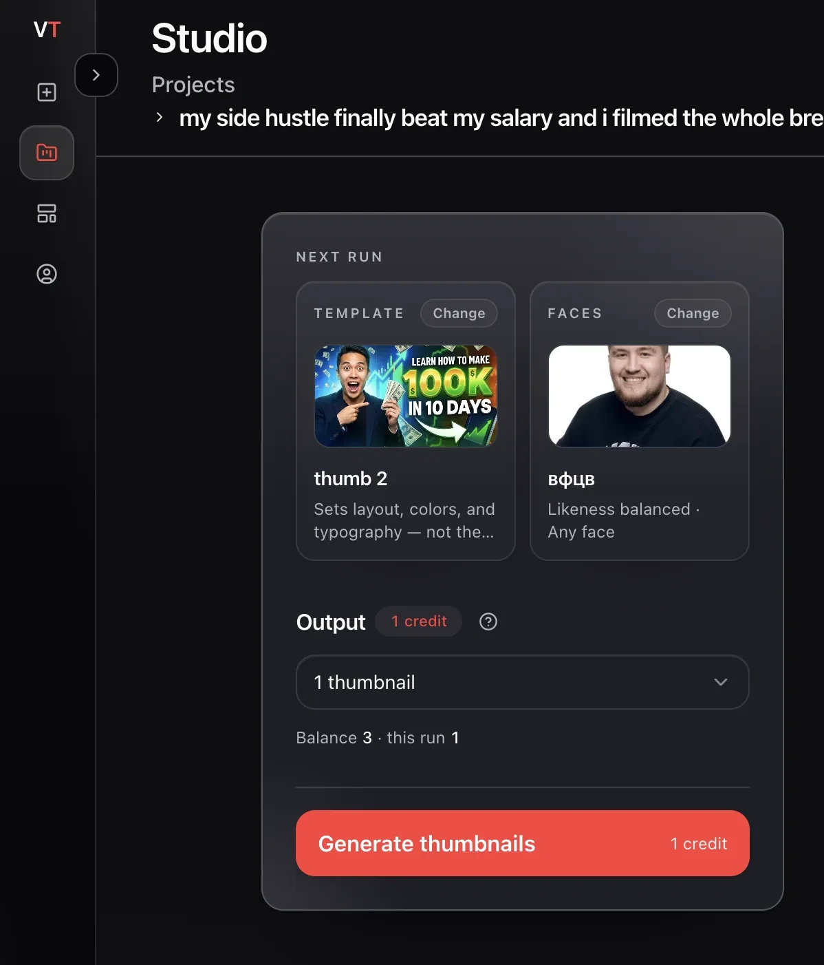 ViralThumblify app — pick a template preset and attach a face reference
